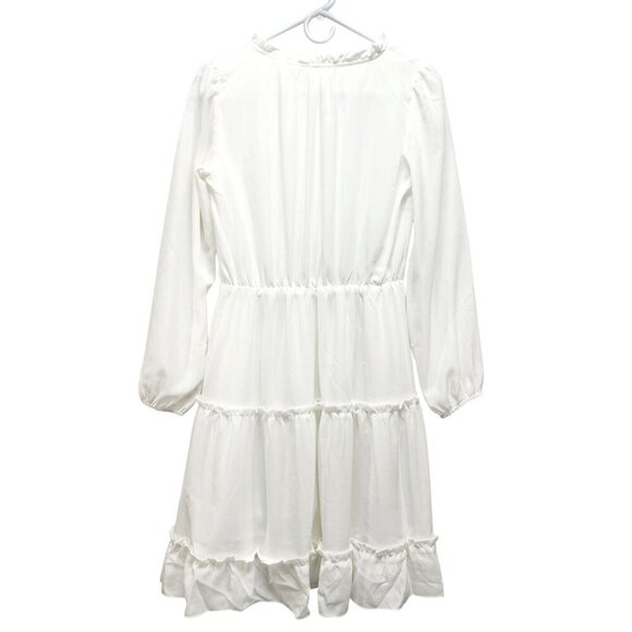 White Flowy Tiered Dress With girls Ruffle Hem & Long Sleeves Size 14 - Picture 12 of 12